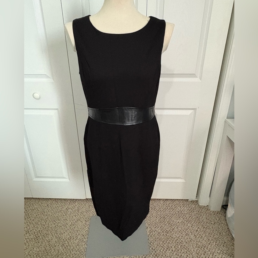 Kasper Black Sheath Dress with Leather Detail